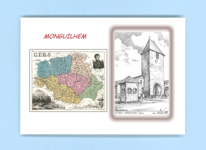 Cartes Postales impression Noir avec dpartement sur la ville de MONGUILHEM Titre : eglise
