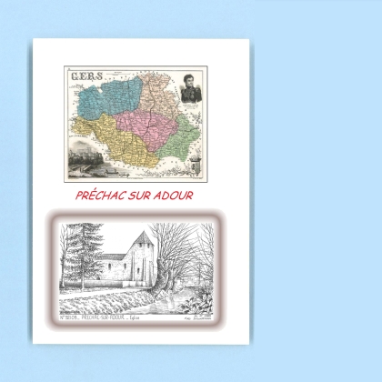 Cartes Postales impression Noir avec dpartement sur la ville de PRECHAC SUR ADOUR Titre : eglise