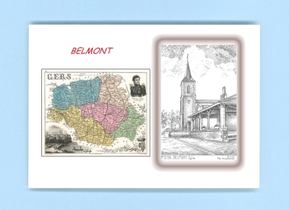 Cartes Postales impression Noir avec dpartement sur la ville de BELMONT Titre : eglise