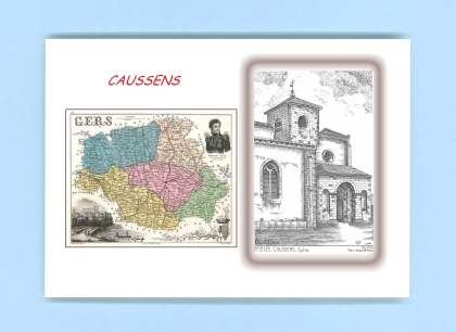 Cartes Postales impression Noir avec dpartement sur la ville de CAUSSENS Titre : eglise