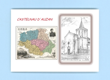 Cartes Postales impression Noir avec dpartement sur la ville de CASTELNAU D AUZAN Titre : eglise