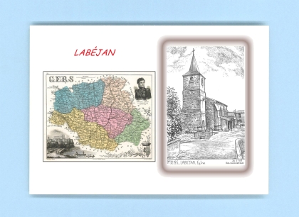 Cartes Postales impression Noir avec dpartement sur la ville de LABEJAN Titre : eglise