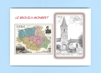 Cartes Postales impression Noir avec dpartement sur la ville de LE BROUILH MONBERT Titre : eglise
