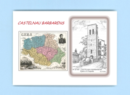 Cartes Postales impression Noir avec dpartement sur la ville de CASTELNAU BARBARENS Titre : eglise et chapelle