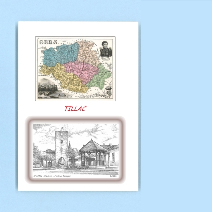 Cartes Postales impression Noir avec dpartement sur la ville de TILLAC Titre : porte et kiosque