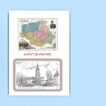 Cartes Postales impression Noir avec dpartement sur la ville de ST BLANCARD Titre : eglise
