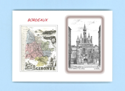 Cartes Postales impression Noir avec dpartement sur la ville de BORDEAUX Titre : porte du palais