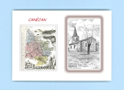 Cartes Postales impression Noir avec dpartement sur la ville de CANEJAN Titre : eglise