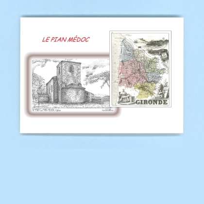 Cartes Postales impression Noir avec dpartement sur la ville de LE PIAN MEDOC Titre : eglise
