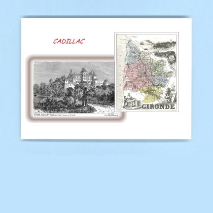 Cartes Postales impression Noir avec dpartement sur la ville de CADILLAC Titre : chateau