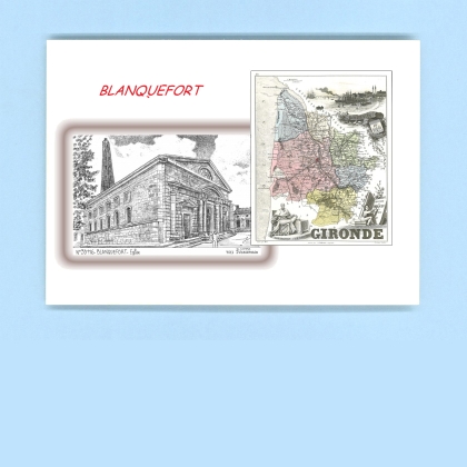 Cartes Postales impression Noir avec dpartement sur la ville de BLANQUEFORT Titre : eglise