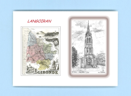 Cartes Postales impression Noir avec dpartement sur la ville de LANGOIRAN Titre : eglise