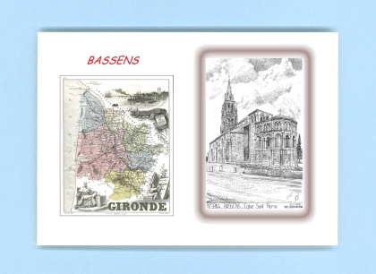 Cartes Postales impression Noir avec dpartement sur la ville de BASSENS Titre : eglise st pierre