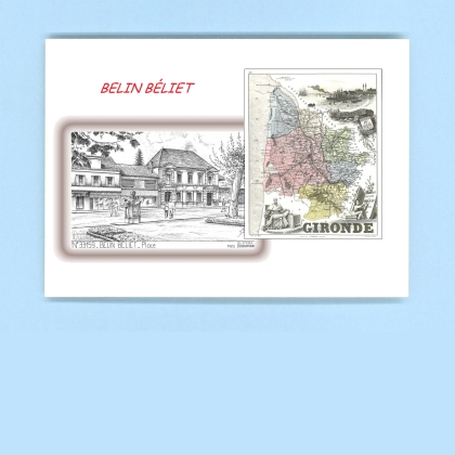 Cartes Postales impression Noir avec dpartement sur la ville de BELIN BELIET Titre : place