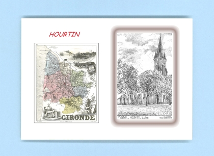 Cartes Postales impression Noir avec dpartement sur la ville de HOURTIN Titre : eglise