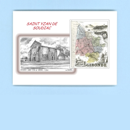 Cartes Postales impression Noir avec dpartement sur la ville de ST YZAN DE SOUDIAC Titre : eglise