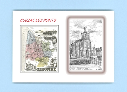 Cartes Postales impression Noir avec dpartement sur la ville de CUBZAC LES PONTS Titre : eglise