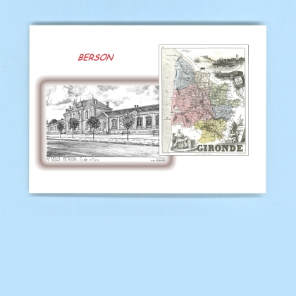 Cartes Postales impression Noir avec dpartement sur la ville de BERSON Titre : ecole et mairie