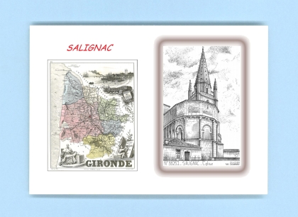 Cartes Postales impression Noir avec dpartement sur la ville de SALIGNAC Titre : mairie