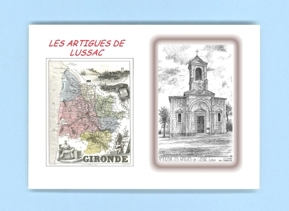 Cartes Postales impression Noir avec dpartement sur la ville de LES ARTIGUES DE LUSSAC Titre : eglise