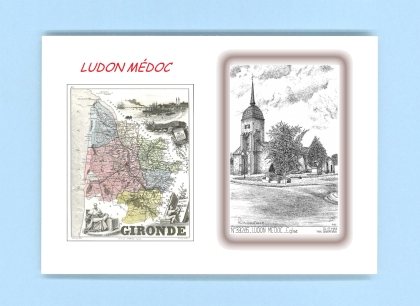 Cartes Postales impression Noir avec dpartement sur la ville de LUDON MEDOC Titre : eglise