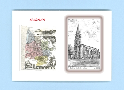 Cartes Postales impression Noir avec dpartement sur la ville de MARSAS Titre : eglise