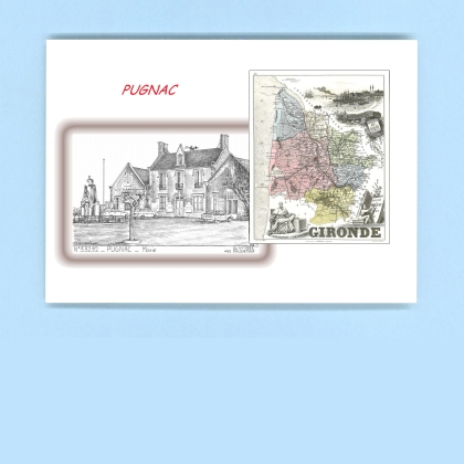 Cartes Postales impression Noir avec dpartement sur la ville de PUGNAC Titre : mairie