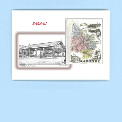 Cartes Postales impression Noir avec dpartement sur la ville de BARSAC Titre : halle