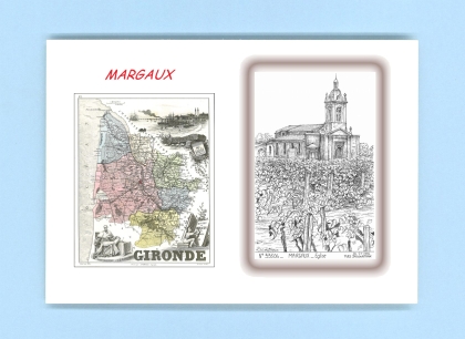 Cartes Postales impression Noir avec dpartement sur la ville de MARGAUX Titre : eglise