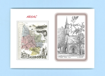 Cartes Postales impression Noir avec dpartement sur la ville de ARSAC Titre : eglise