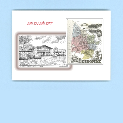 Cartes Postales impression Noir avec dpartement sur la ville de BELIN BELIET Titre : mairie