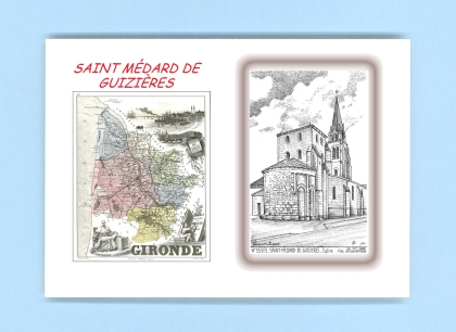 Cartes Postales impression Noir avec dpartement sur la ville de ST MEDARD DE GUIZIERES Titre : eglise