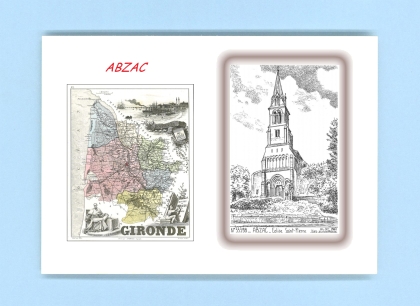 Cartes Postales impression Noir avec dpartement sur la ville de ABZAC Titre : eglise st pierre