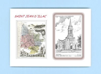 Cartes Postales impression Noir avec dpartement sur la ville de ST JEAN D ILLAC Titre : eglise