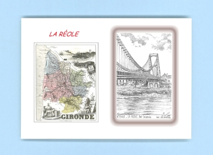 Cartes Postales impression Noir avec dpartement sur la ville de LA REOLE Titre : pont suspendu