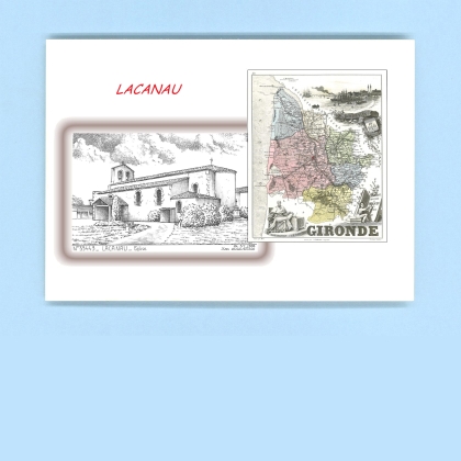 Cartes Postales impression Noir avec dpartement sur la ville de LACANAU Titre : eglise