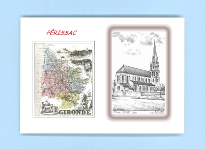 Cartes Postales impression Noir avec dpartement sur la ville de PERISSAC Titre : eglise