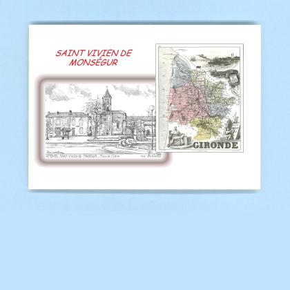 Cartes Postales impression Noir avec dpartement sur la ville de ST VIVIEN DE MONSEGUR Titre : place de l eglise