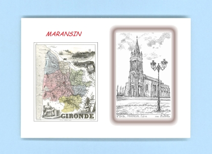 Cartes Postales impression Noir avec dpartement sur la ville de MARANSIN Titre : eglise