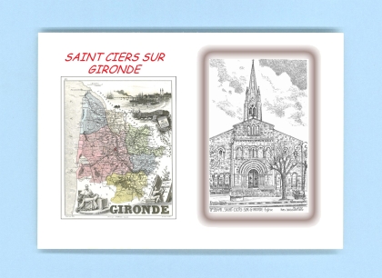 Cartes Postales impression Noir avec dpartement sur la ville de ST CIERS SUR GIRONDE Titre : eglise