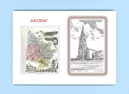 Cartes Postales impression Noir avec dpartement sur la ville de SADIRAC Titre : eglise