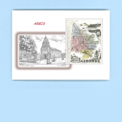 Cartes Postales impression Noir avec dpartement sur la ville de ARBIS Titre : eglise