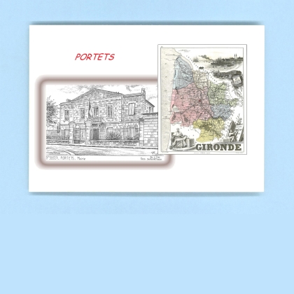 Cartes Postales impression Noir avec dpartement sur la ville de PORTETS Titre : mairie