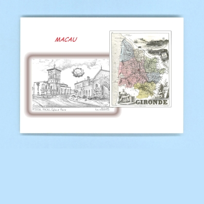 Cartes Postales impression Noir avec dpartement sur la ville de MACAU Titre : eglise et mairie