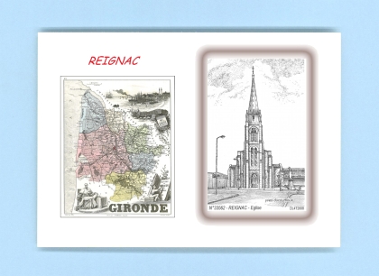 Cartes Postales impression Noir avec dpartement sur la ville de REIGNAC Titre : eglise