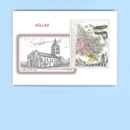 Cartes Postales impression Noir avec dpartement sur la ville de AILLAS Titre : eglise