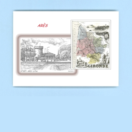 Cartes Postales impression Noir avec dpartement sur la ville de ARES Titre : la tour