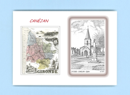 Cartes Postales impression Noir avec dpartement sur la ville de CANEJAN Titre : eglise
