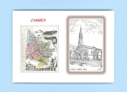 Cartes Postales impression Noir avec dpartement sur la ville de CAMBES Titre : eglise