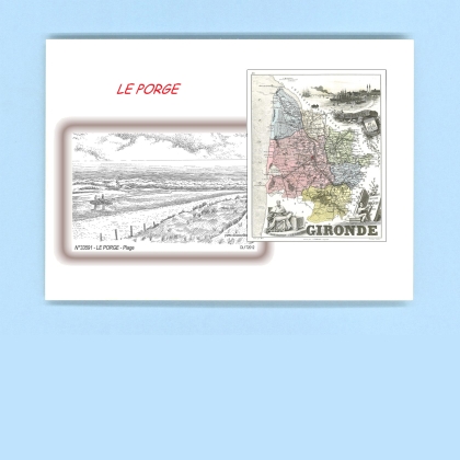 Cartes Postales impression Noir avec dpartement sur la ville de LE PORGE Titre : plage
